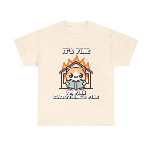 WickerStudio Cat Calmly Calmly Reading Surrounded By Fire Unisex Tee, Kitten Lover Gift, Cute Animal Graphic Shirt - Image 9