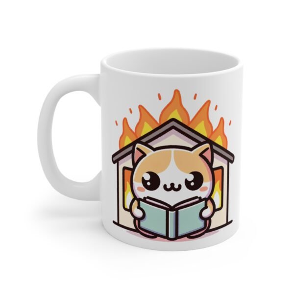 WickerStudio Kitten Calm Mug, Cat Lover Gift, Cute Animal Coffee Cup, Reading At Fire House Tea Mug, Pet Owner Present - Image 2