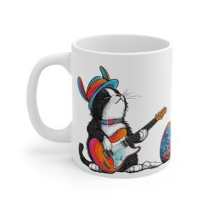 Mug: Cat Rabbit Rock, Happy Easter - Ceramic Coffee Cup, Easter Bunny Mug