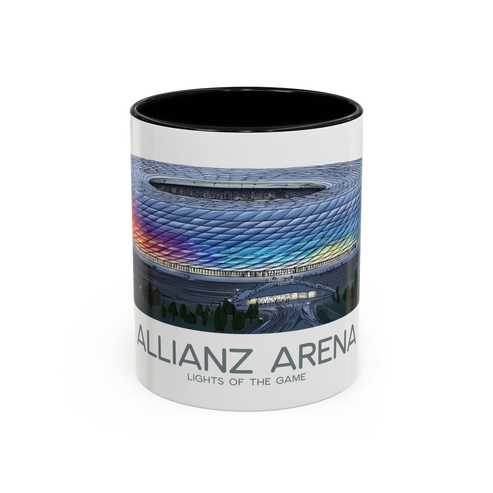Allianz Arena Munich Coffee Mug, Vibrant Lights And Game Spirit