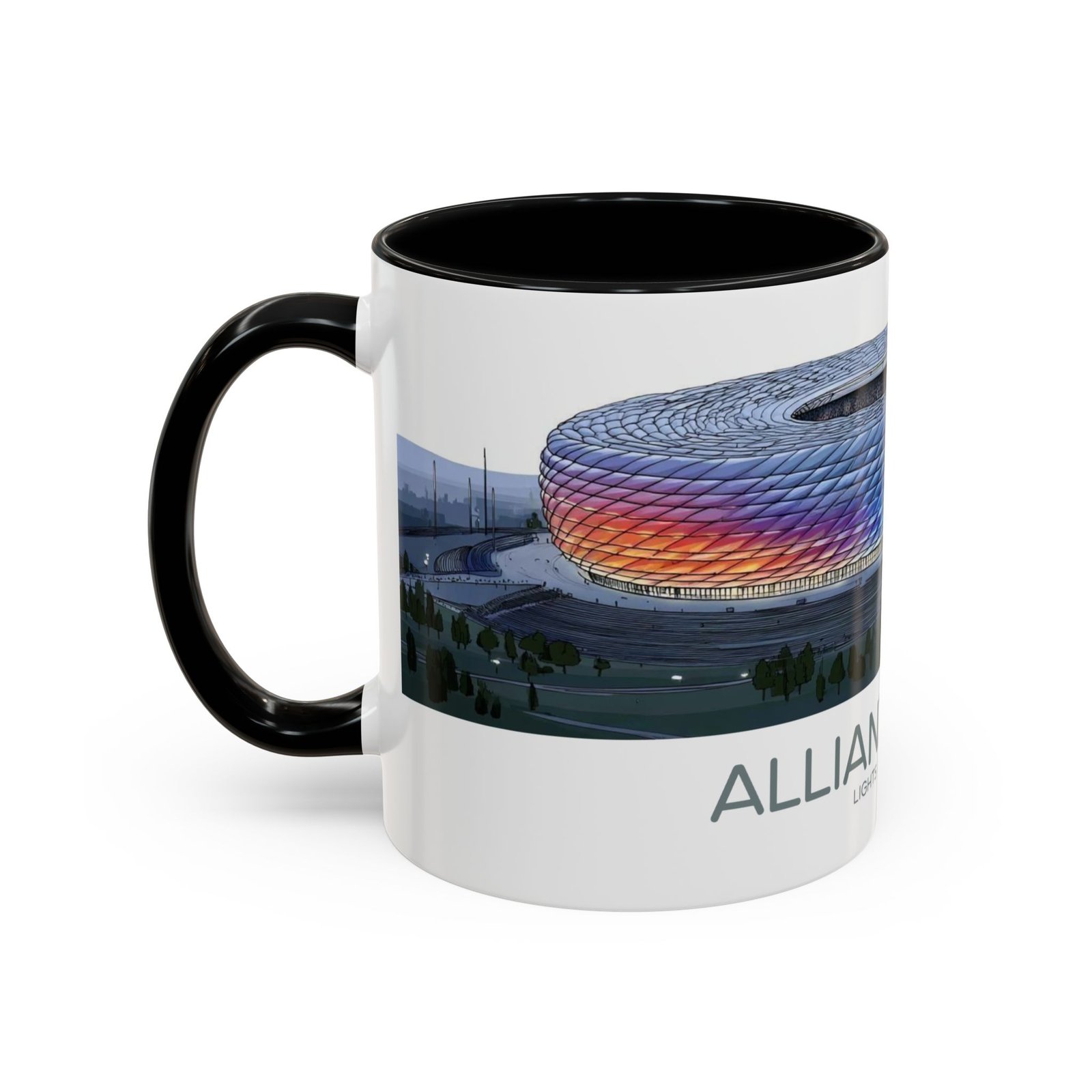 Allianz Arena Munich Coffee Mug, Vibrant Lights And Game Spirit - Image 3